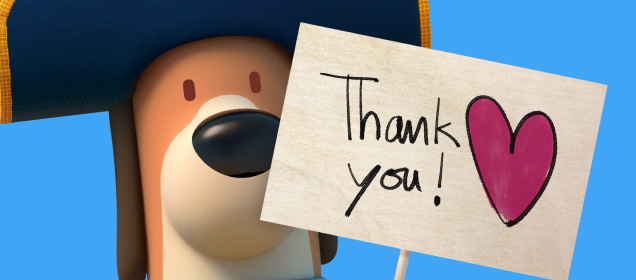 Alfie holding thank you sign
